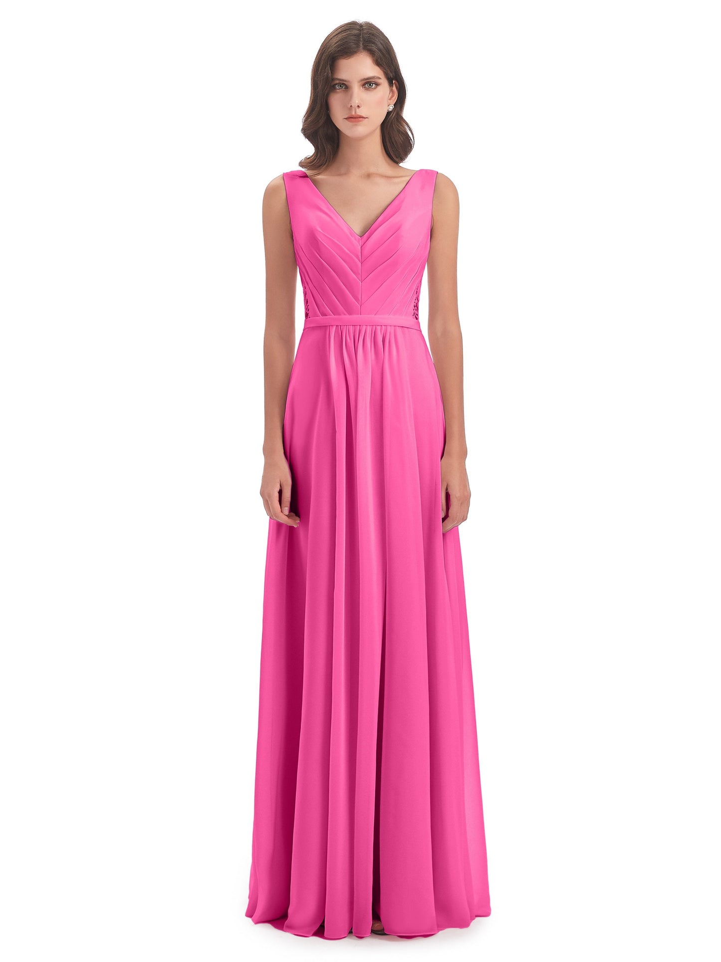 Kailee A-line V-neck Chiffon Long Bridesmaid Dresses