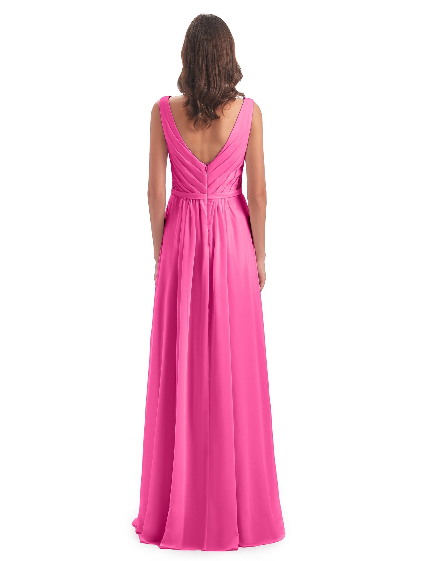 Kailee A-line V-neck Chiffon Long Bridesmaid Dresses