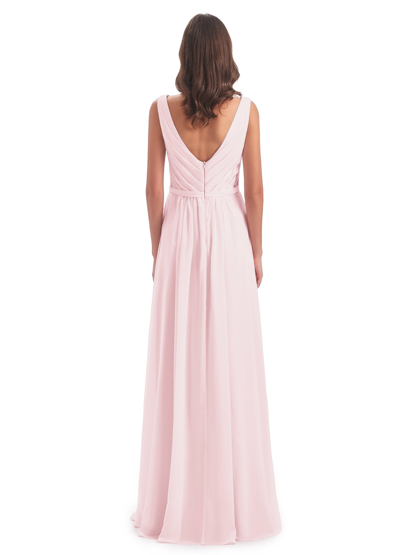 Kailee A-line V-neck Chiffon Long Bridesmaid Dresses