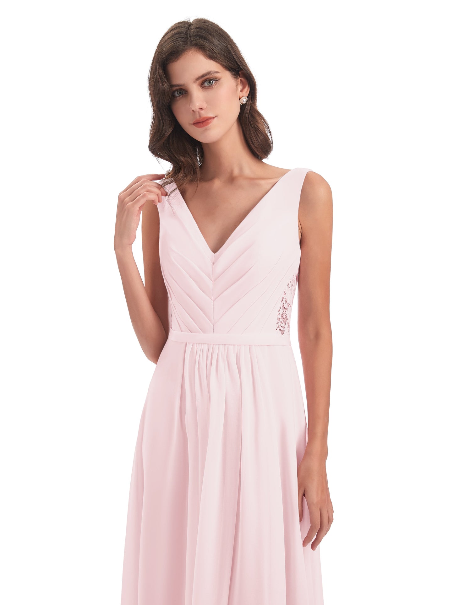 Kailee A-line V-neck Chiffon Long Bridesmaid Dresses