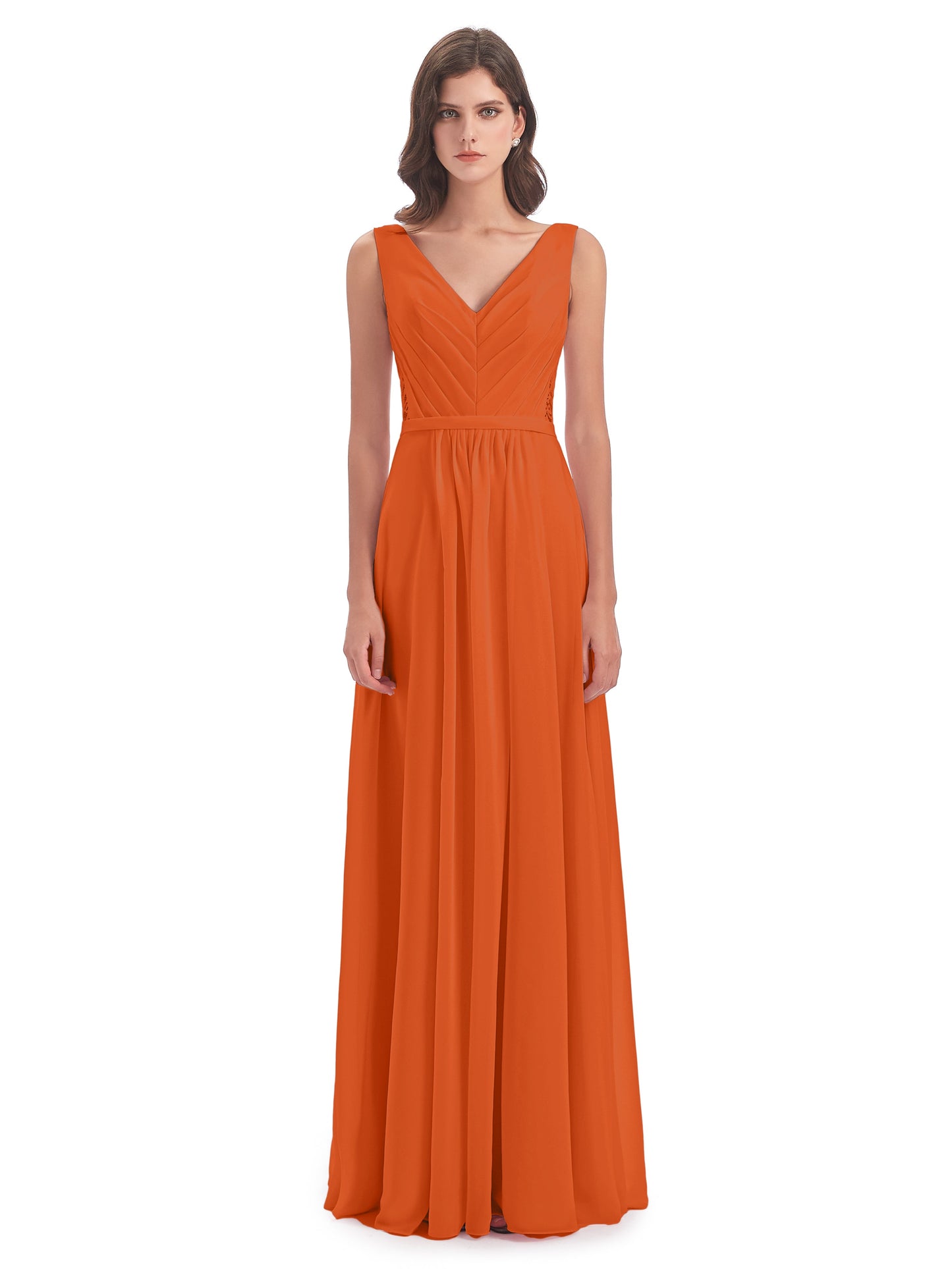 Kailee A-line V-neck Chiffon Long Bridesmaid Dresses
