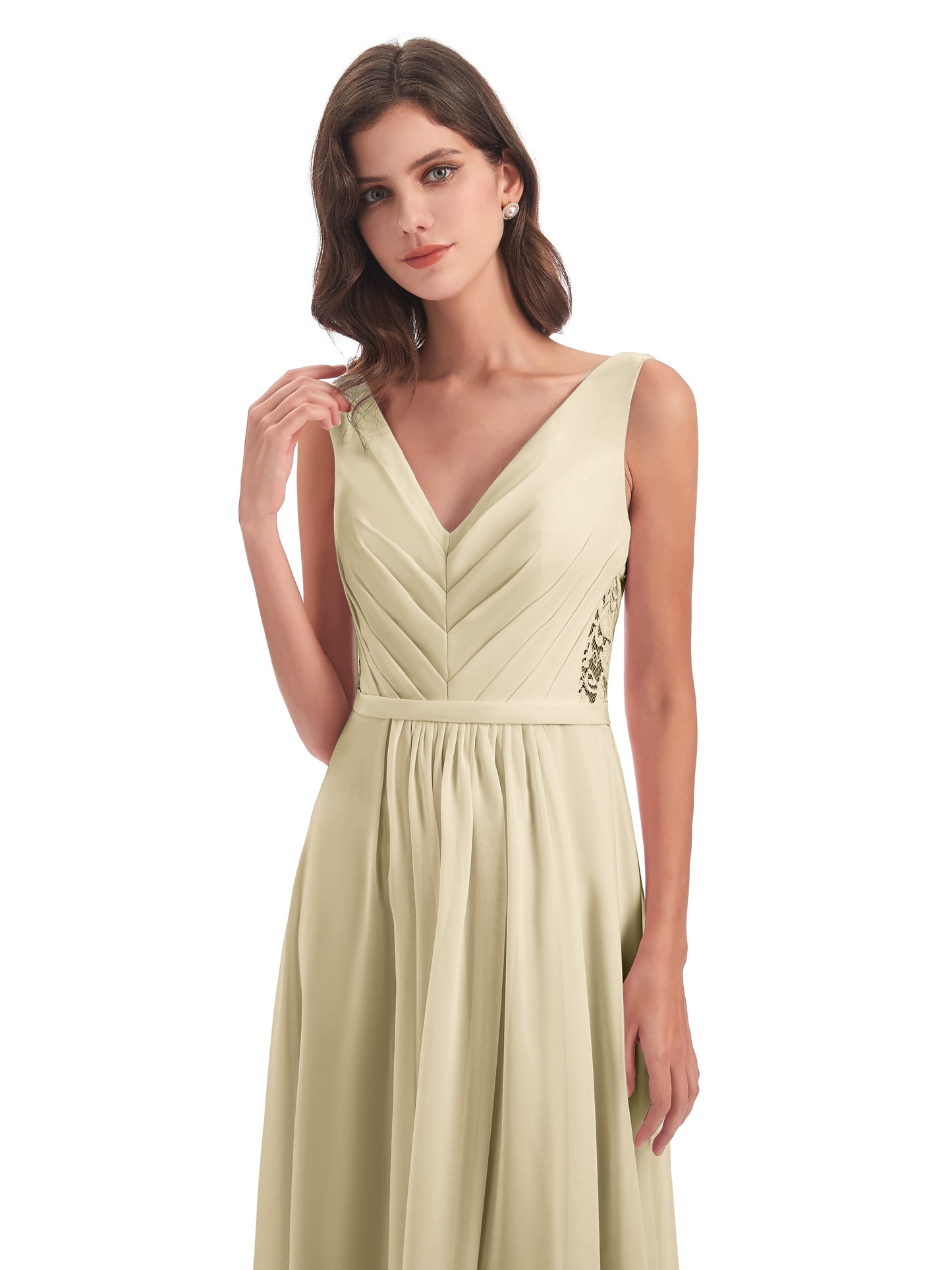 Kailee A-line V-neck Chiffon Long Bridesmaid Dresses