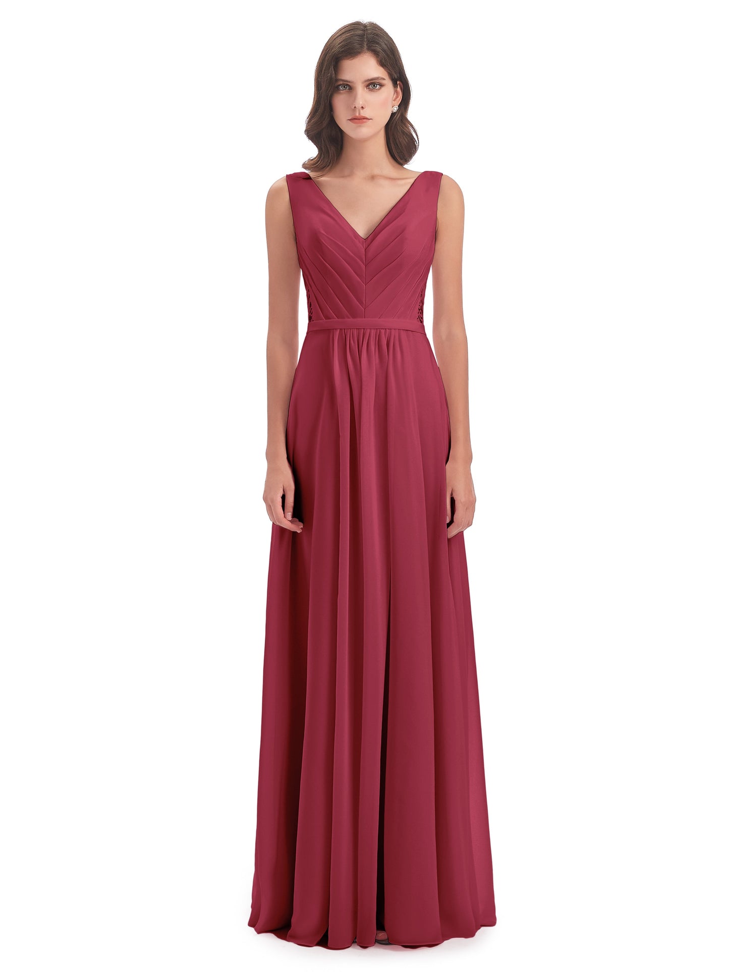 Kailee A-line V-neck Chiffon Long Bridesmaid Dresses