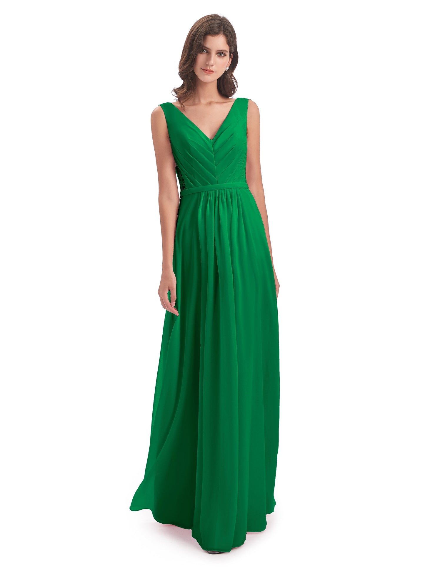 Kailee A-line V-neck Chiffon Long Bridesmaid Dresses