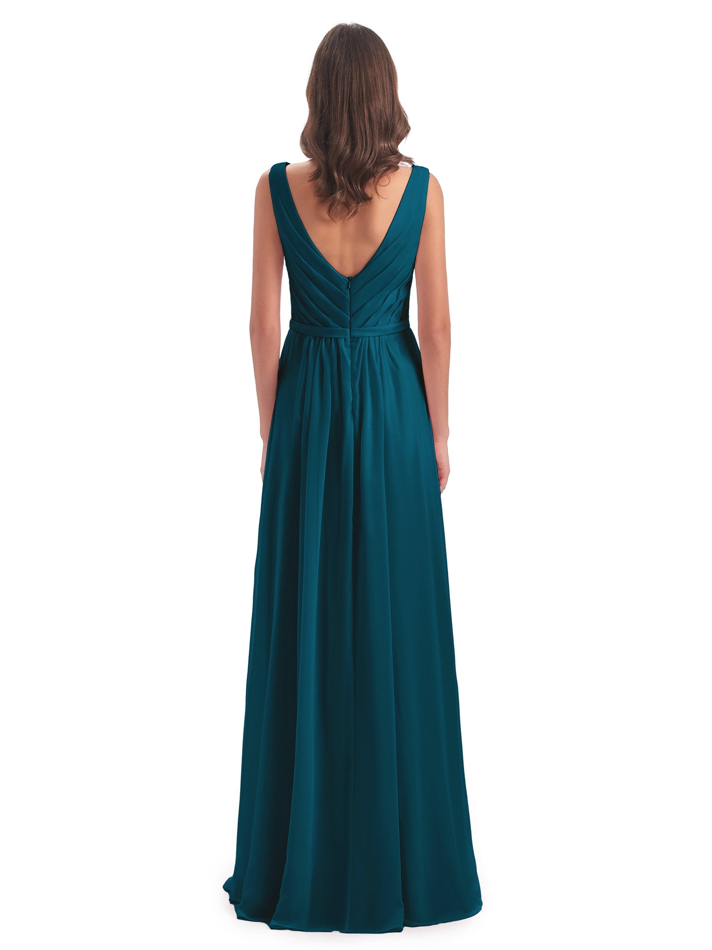 Kailee A-line V-neck Chiffon Long Bridesmaid Dresses
