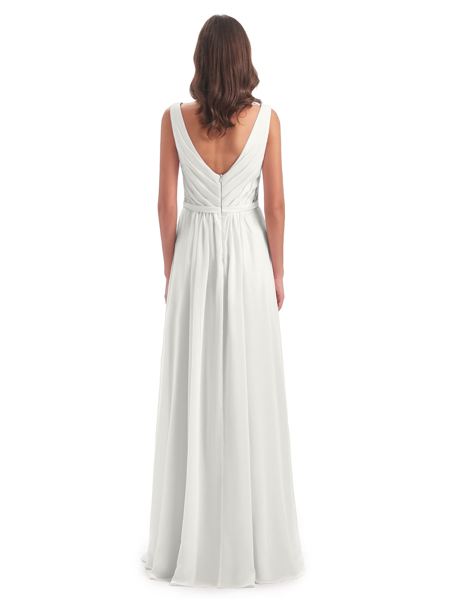 Kailee A-line V-neck Chiffon Long Bridesmaid Dresses