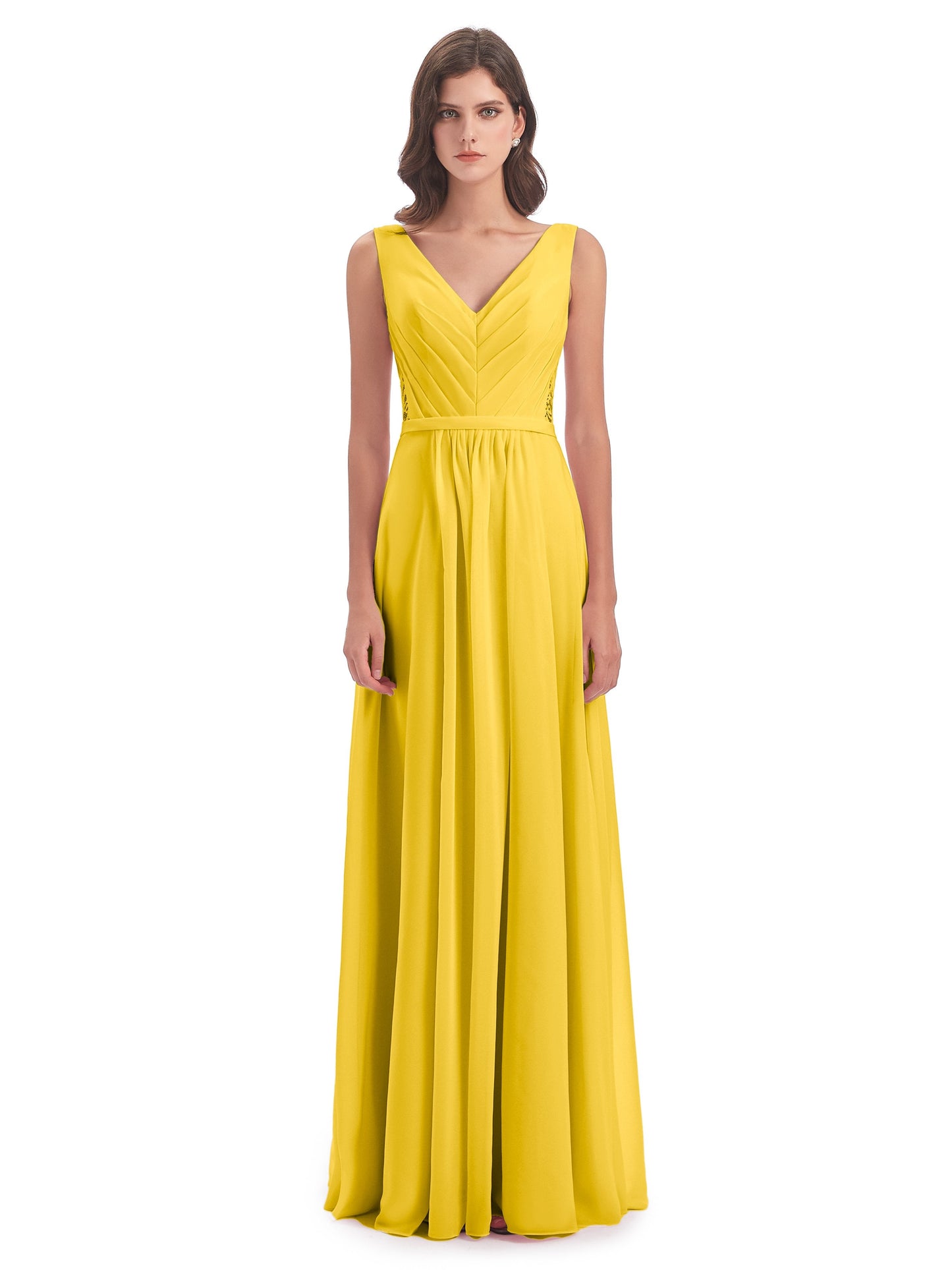 Kailee A-line V-neck Chiffon Long Bridesmaid Dresses