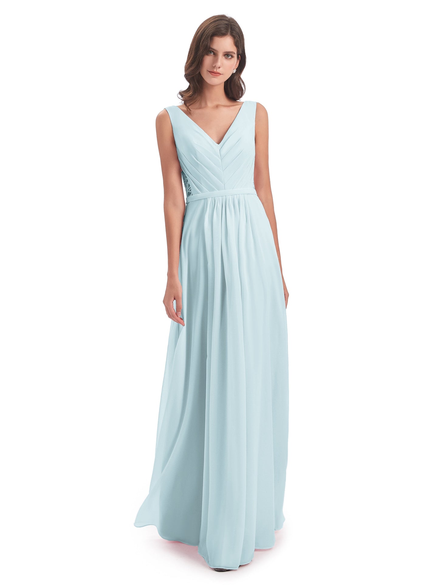 Kailee A-line V-neck Chiffon Long Bridesmaid Dresses