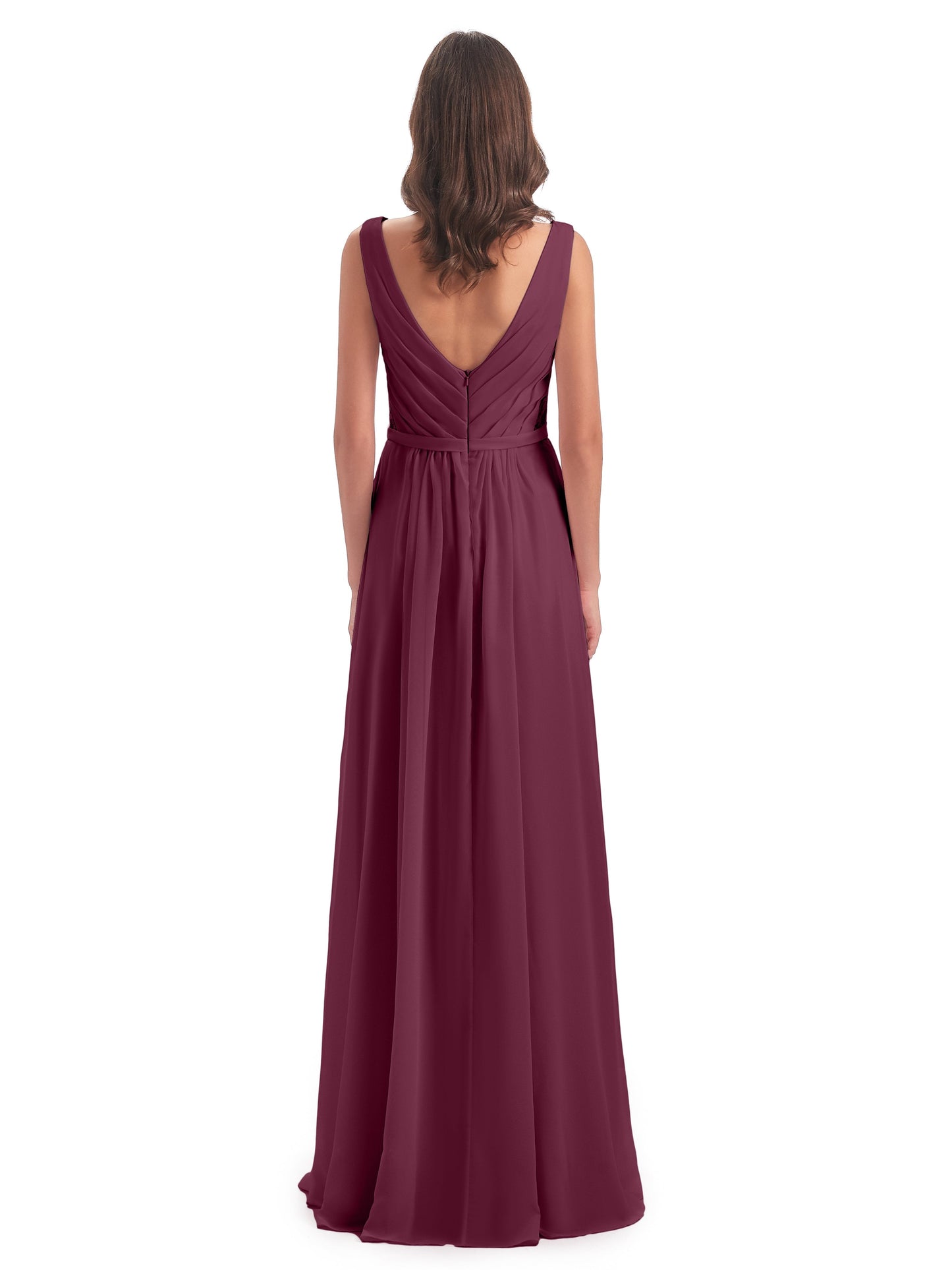 Kailee A-line V-neck Chiffon Long Bridesmaid Dresses