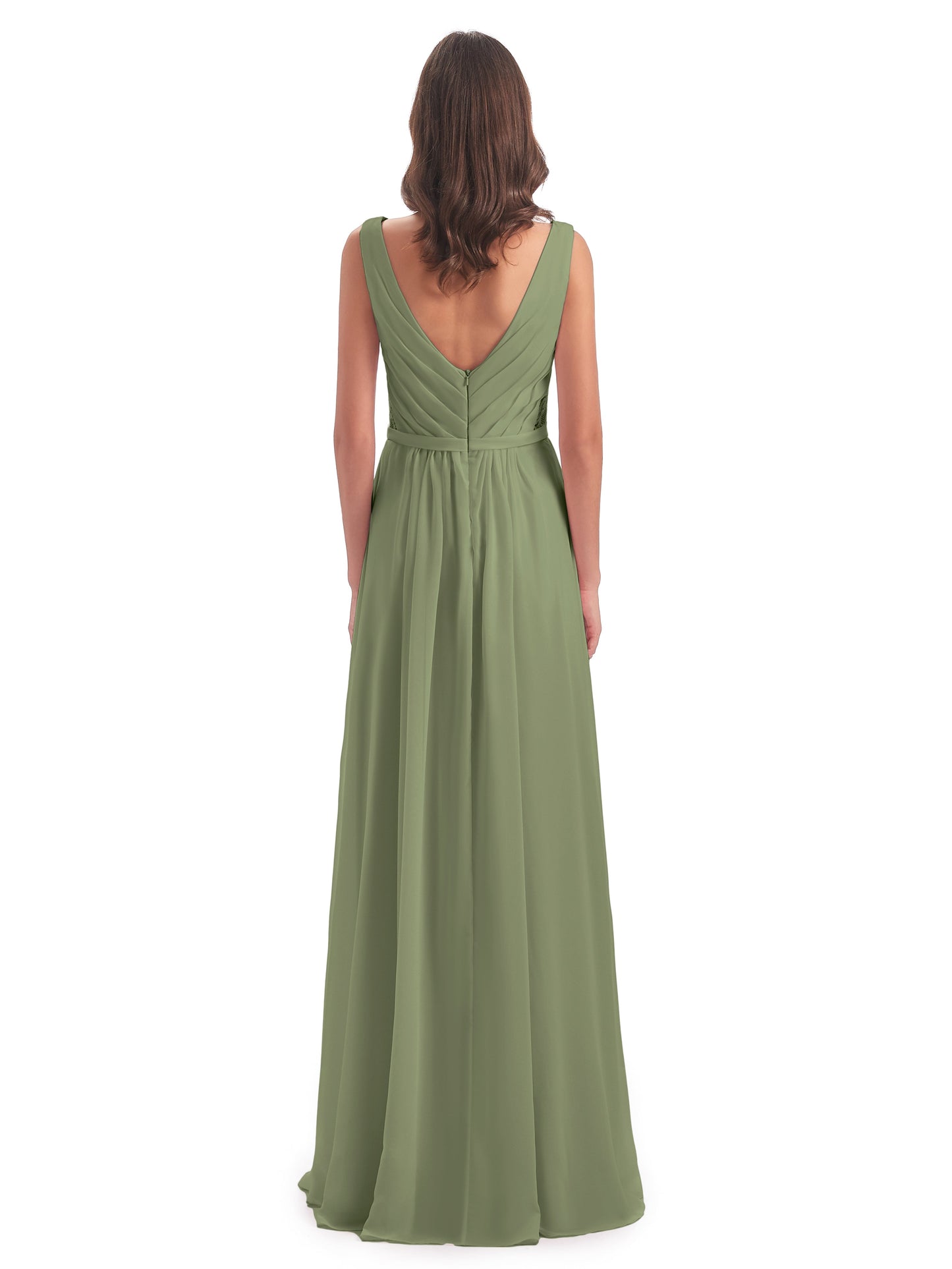 Kailee A-line V-neck Chiffon Long Bridesmaid Dresses