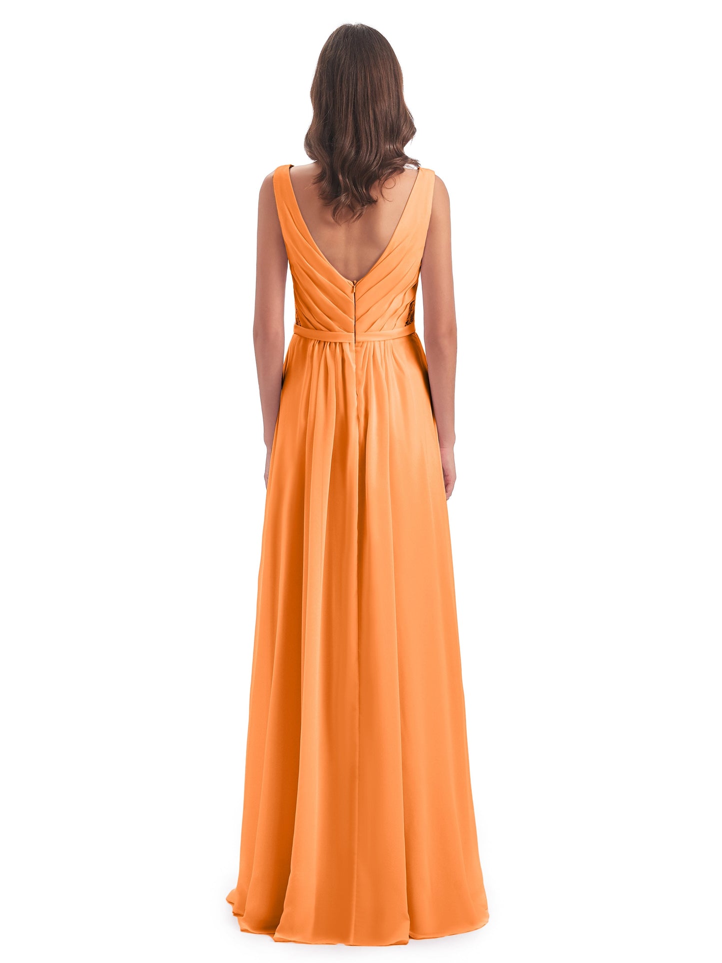 Kailee A-line V-neck Chiffon Long Bridesmaid Dresses