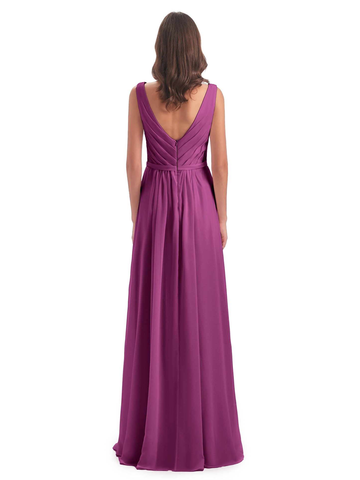 Kailee A-line V-neck Chiffon Long Bridesmaid Dresses