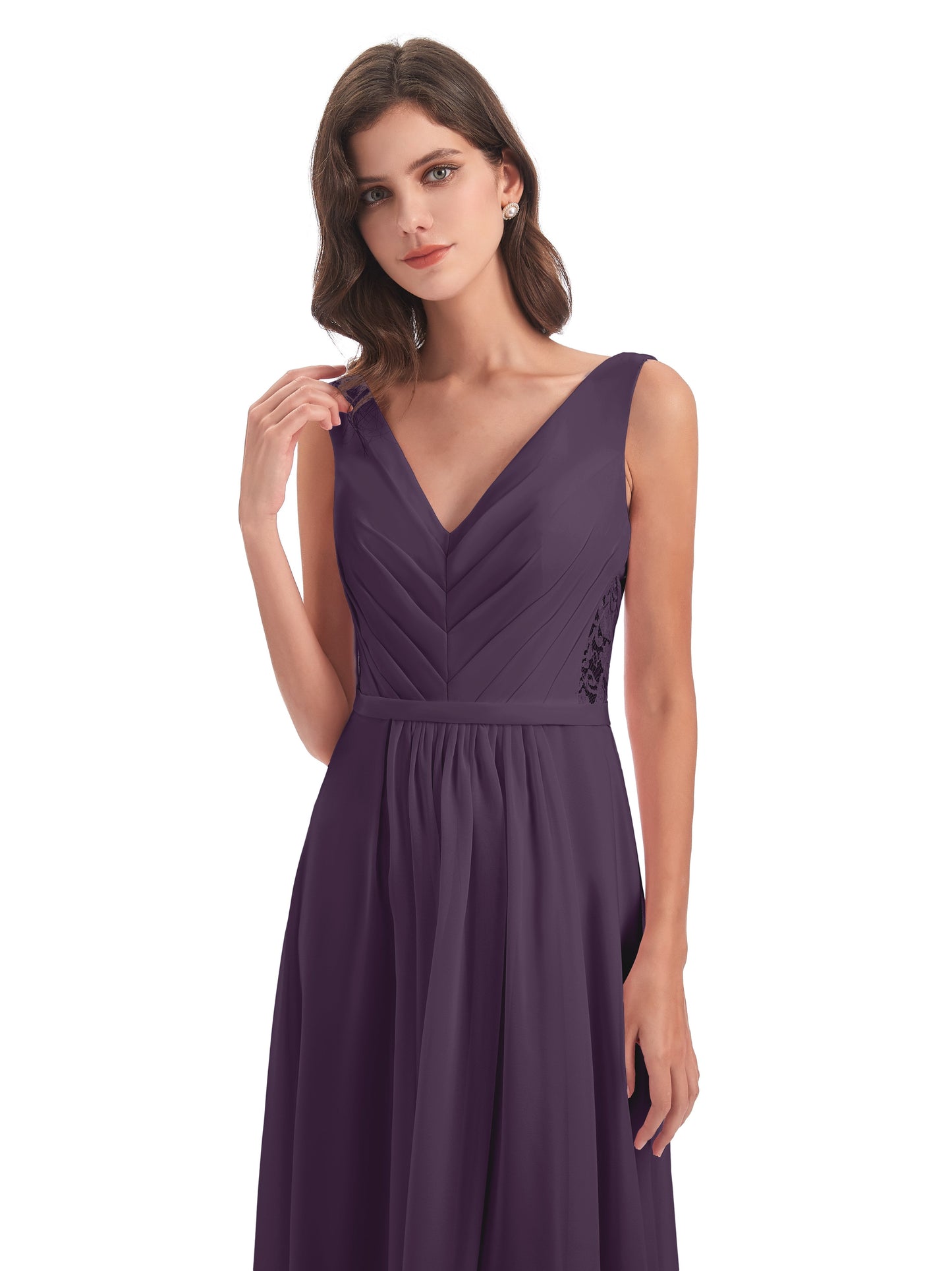 Kailee A-line V-neck Chiffon Long Bridesmaid Dresses