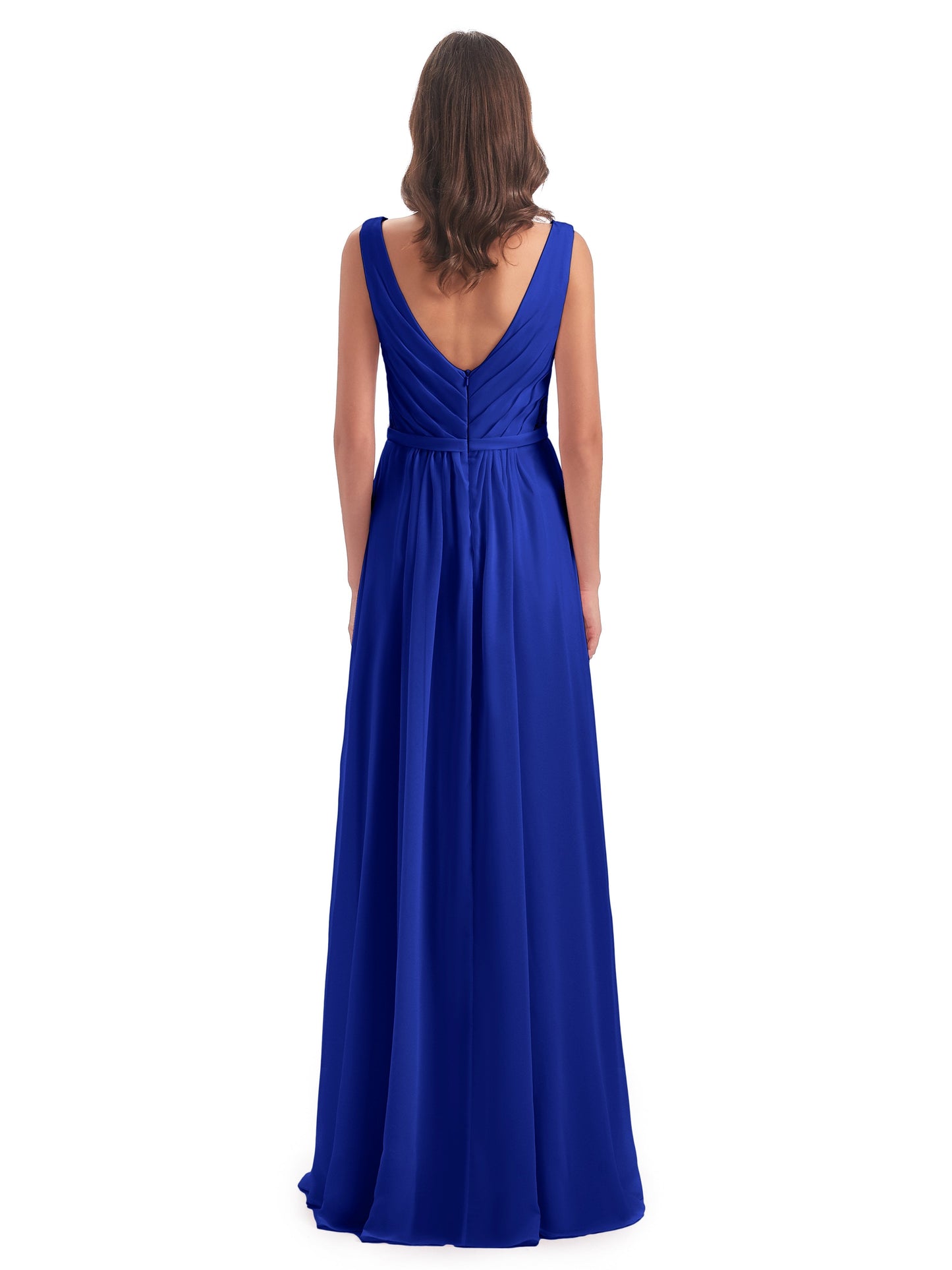 Kailee A-line V-neck Chiffon Long Bridesmaid Dresses