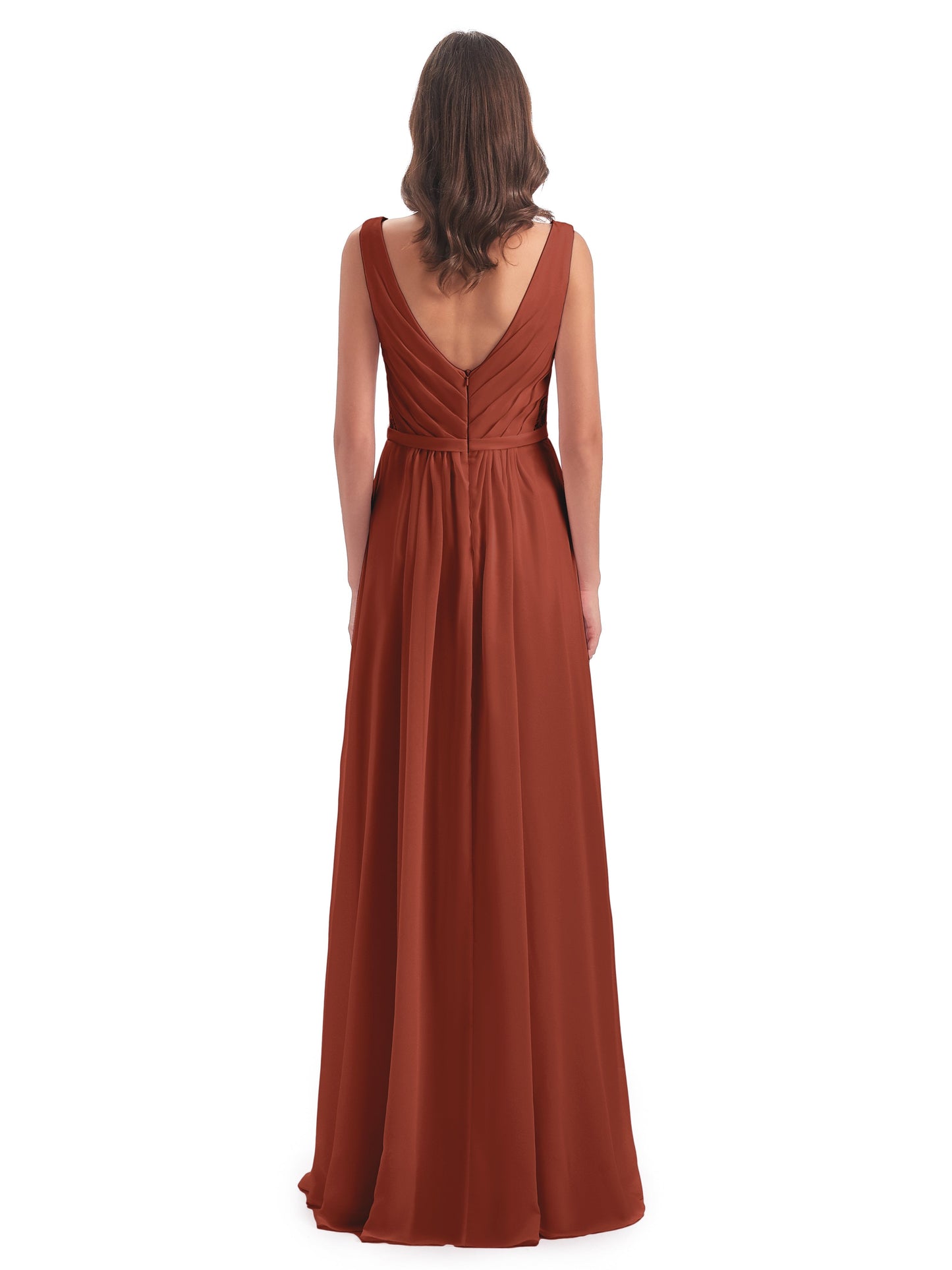 Kailee A-line V-neck Chiffon Long Bridesmaid Dresses