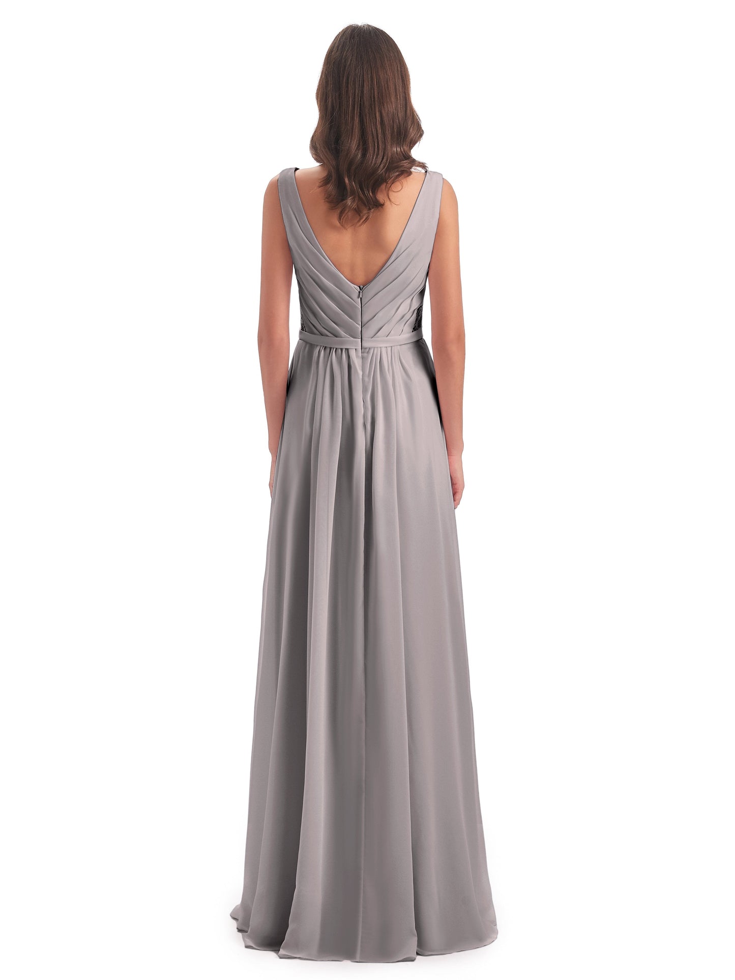 Kailee A-line V-neck Chiffon Long Bridesmaid Dresses
