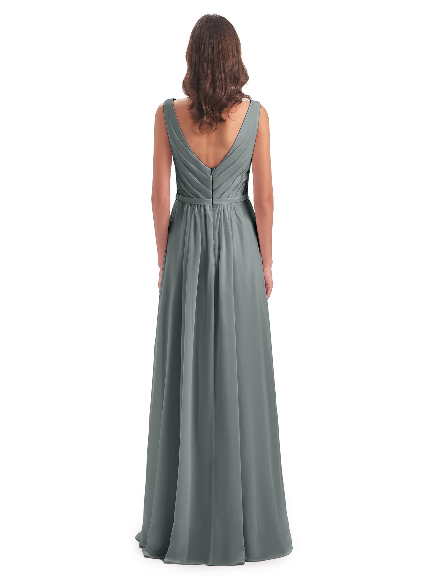 Kailee A-line V-neck Chiffon Long Bridesmaid Dresses