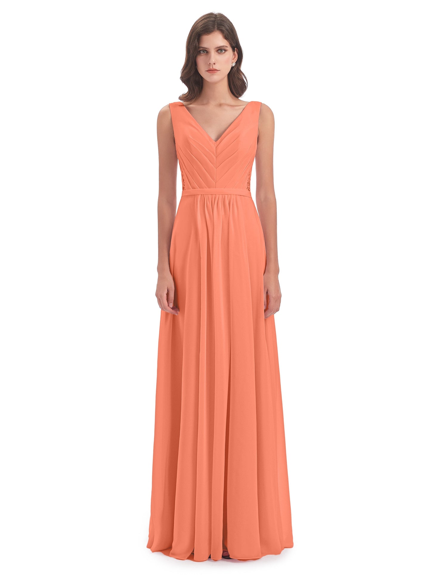Kailee A-line V-neck Chiffon Long Bridesmaid Dresses