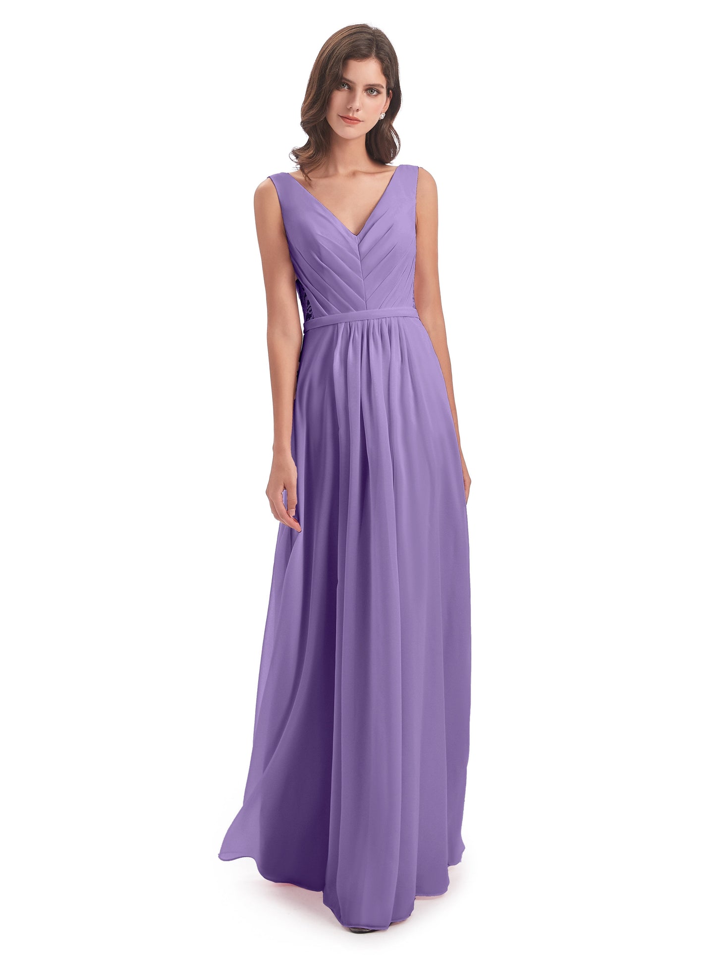 Kailee A-line V-neck Chiffon Long Bridesmaid Dresses