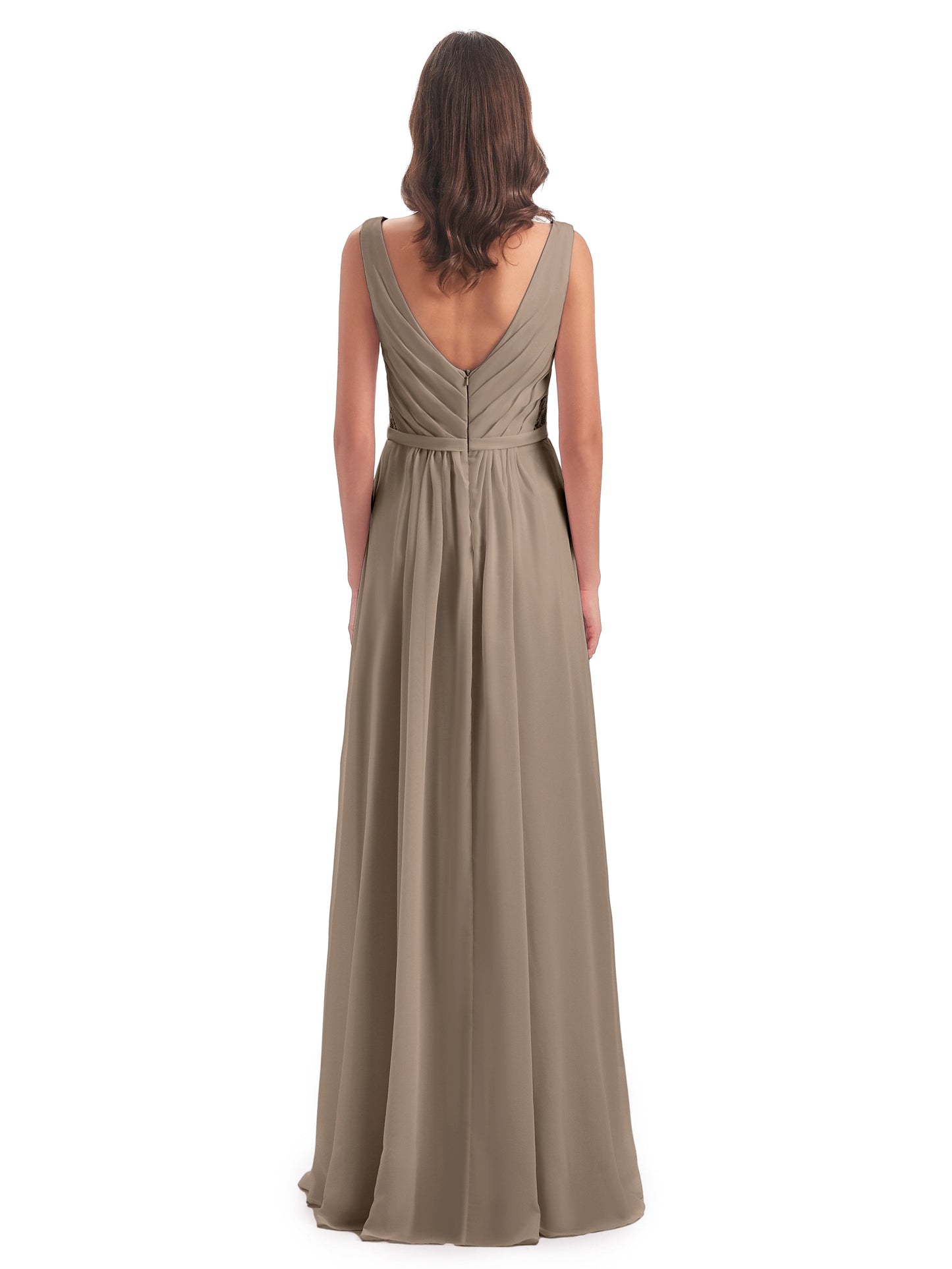 Kailee A-line V-neck Chiffon Long Bridesmaid Dresses