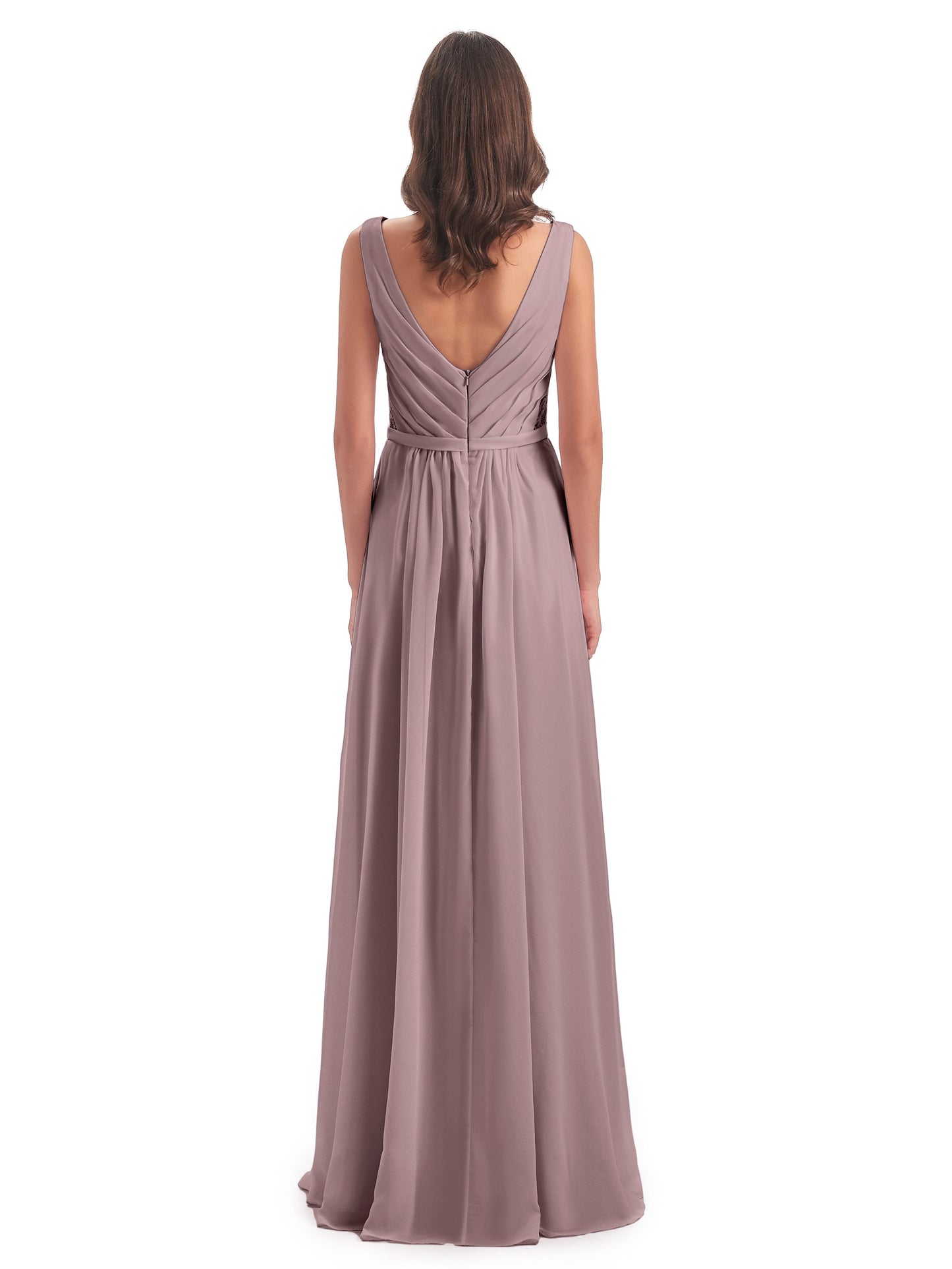 Kailee A-line V-neck Chiffon Long Bridesmaid Dresses