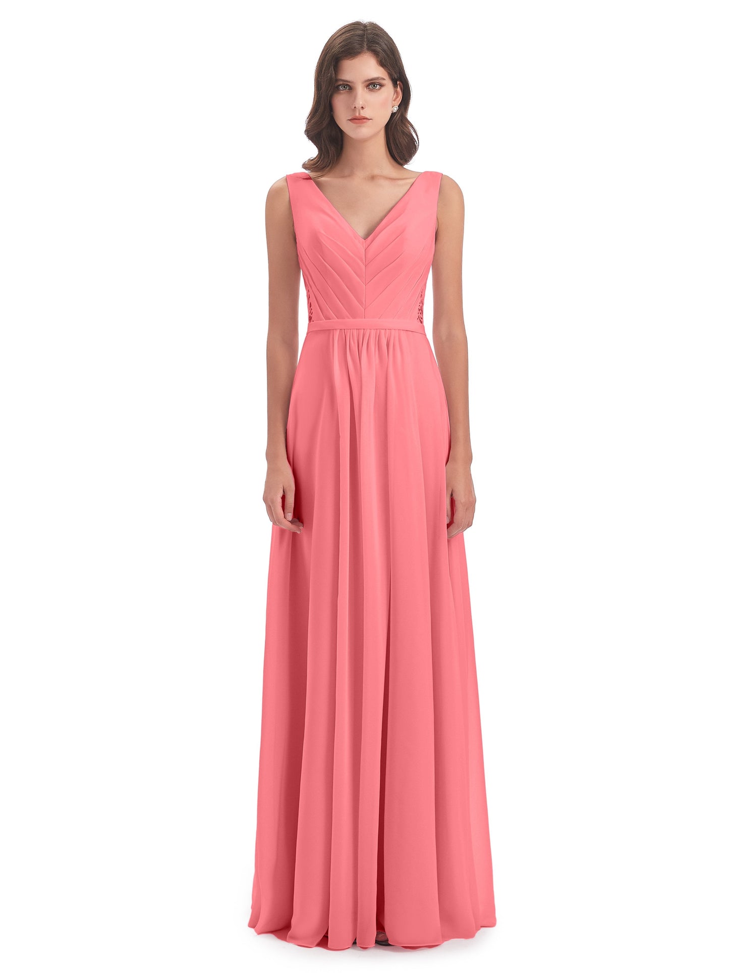 Kailee A-line V-neck Chiffon Long Bridesmaid Dresses