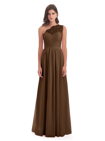 Kaiya One Shoulder Split Lace Long Bridesmaid Dresses
