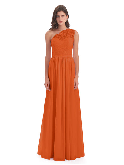 Kaiya One Shoulder Split Lace Long Bridesmaid Dresses