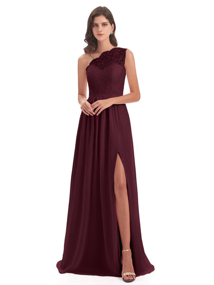 Kaiya One Shoulder Split Lace Long Bridesmaid Dresses