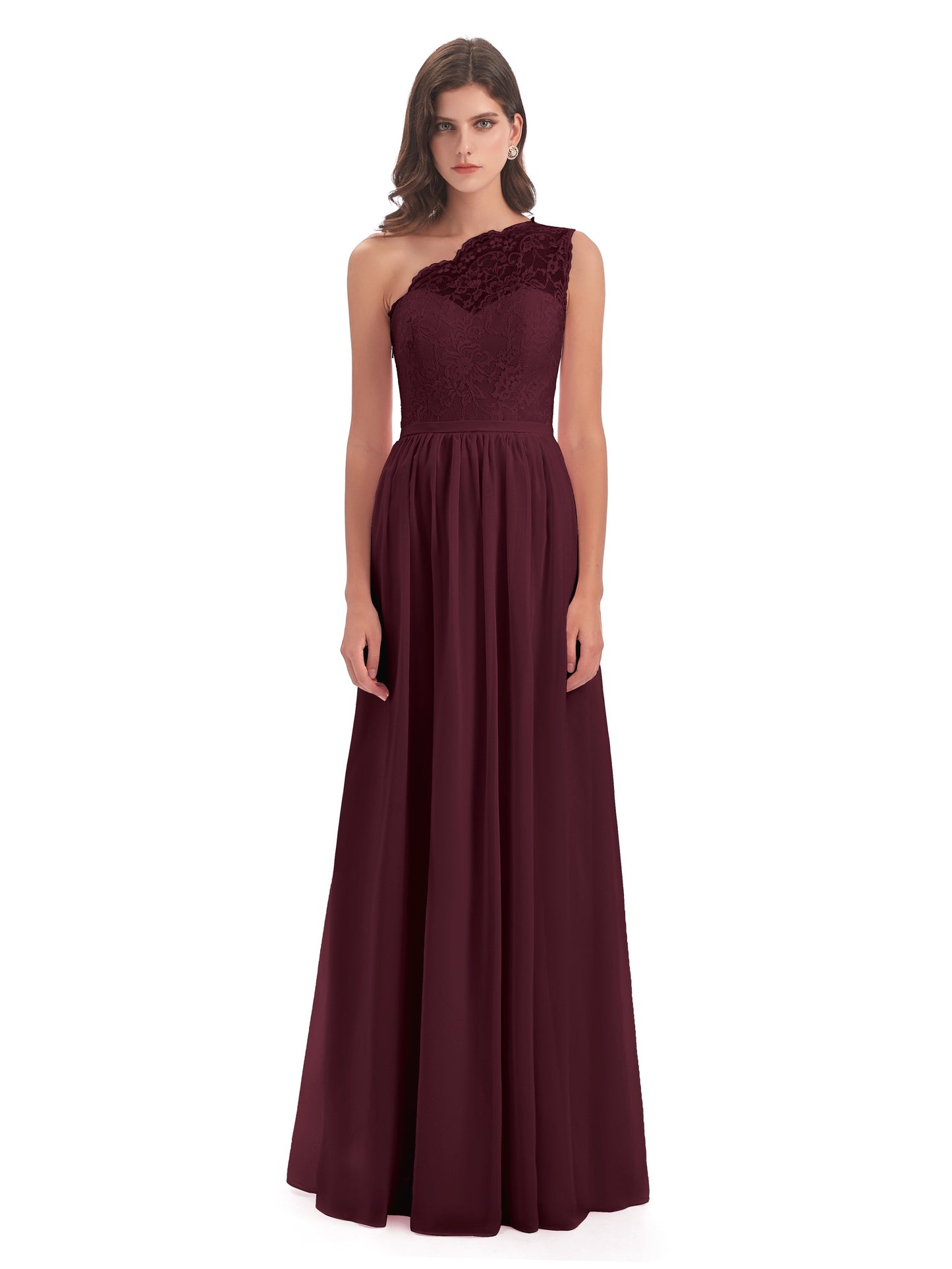 Kaiya One Shoulder Split Lace Long Bridesmaid Dresses