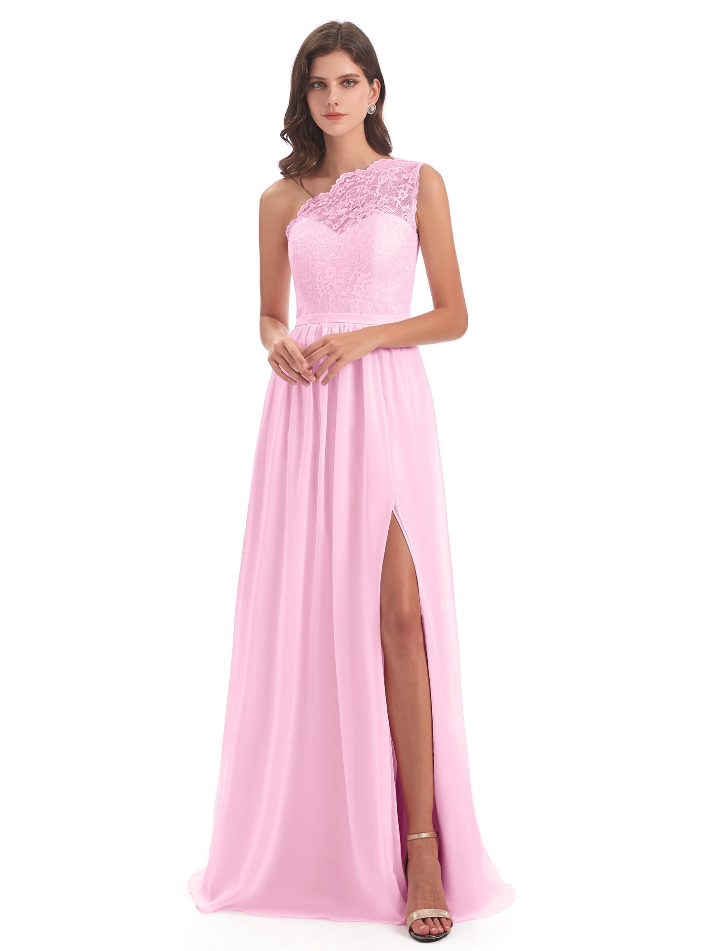 Kaiya One Shoulder Split Lace Long Bridesmaid Dresses