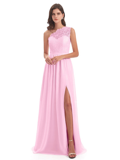 Kaiya One Shoulder Split Lace Long Bridesmaid Dresses
