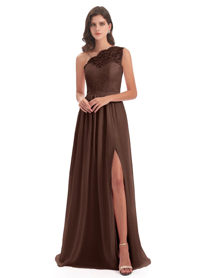 Kaiya One Shoulder Split Lace Long Bridesmaid Dresses