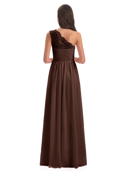 Kaiya One Shoulder Split Lace Long Bridesmaid Dresses
