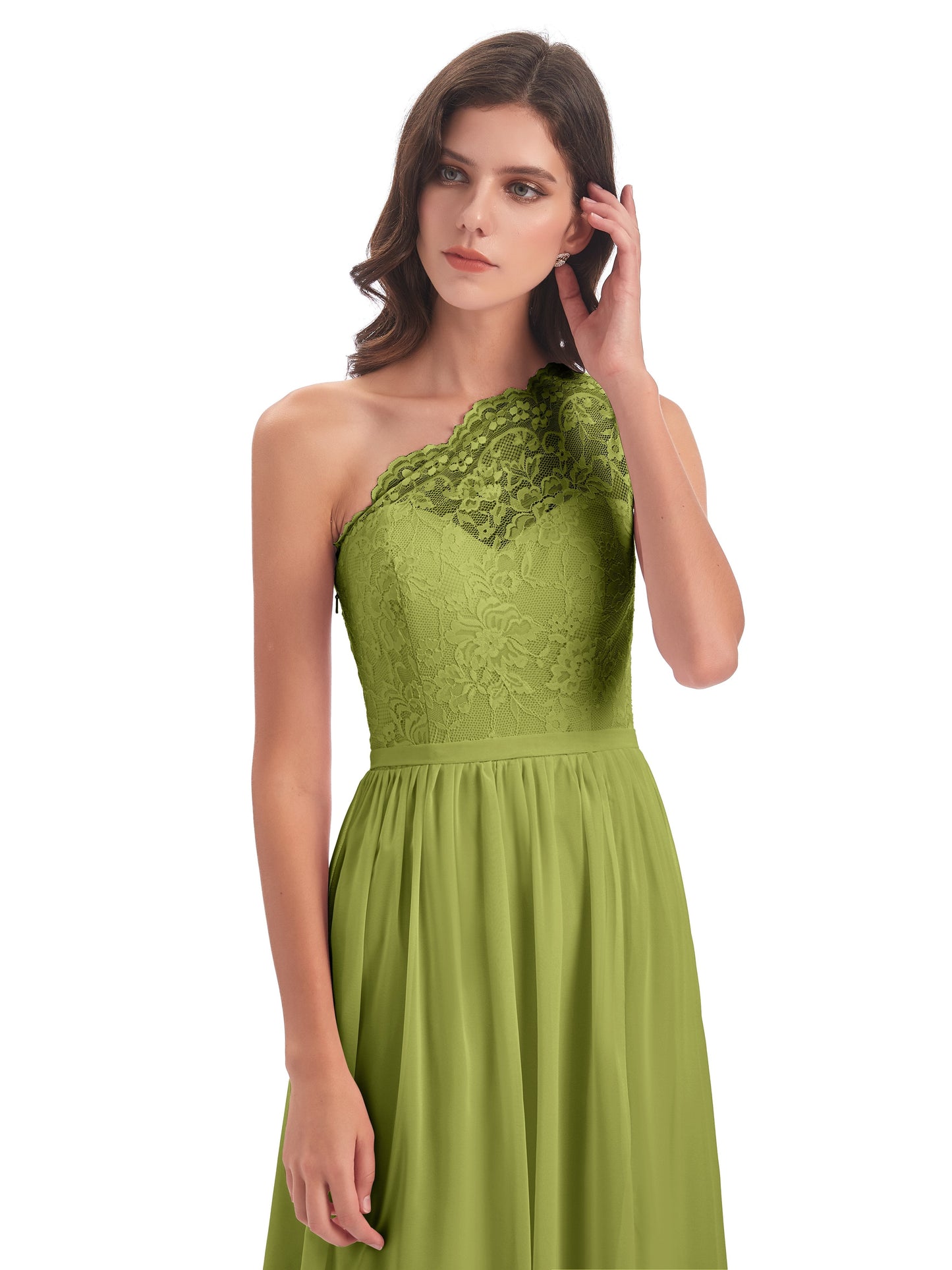 Kaiya One Shoulder Split Lace Long Bridesmaid Dresses