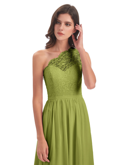 Kaiya One Shoulder Split Lace Long Bridesmaid Dresses