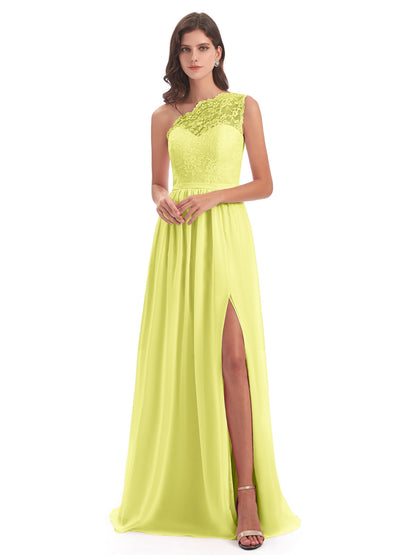 Kaiya One Shoulder Split Lace Long Bridesmaid Dresses