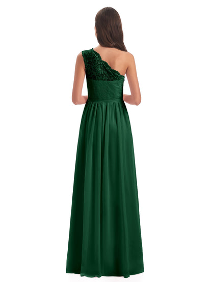 Kaiya One Shoulder Split Lace Long Bridesmaid Dresses