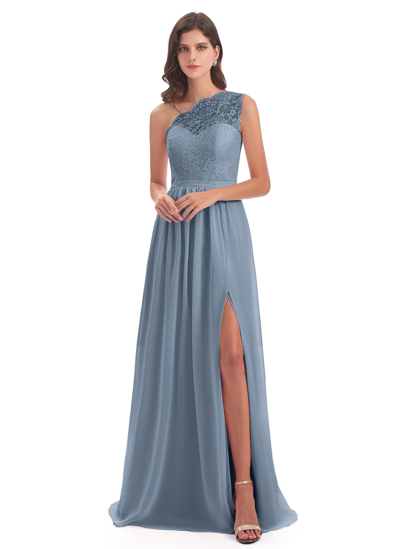 Kaiya One Shoulder Split Lace Long Bridesmaid Dresses