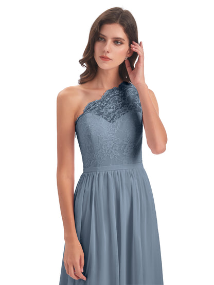 Kaiya One Shoulder Split Lace Long Bridesmaid Dresses
