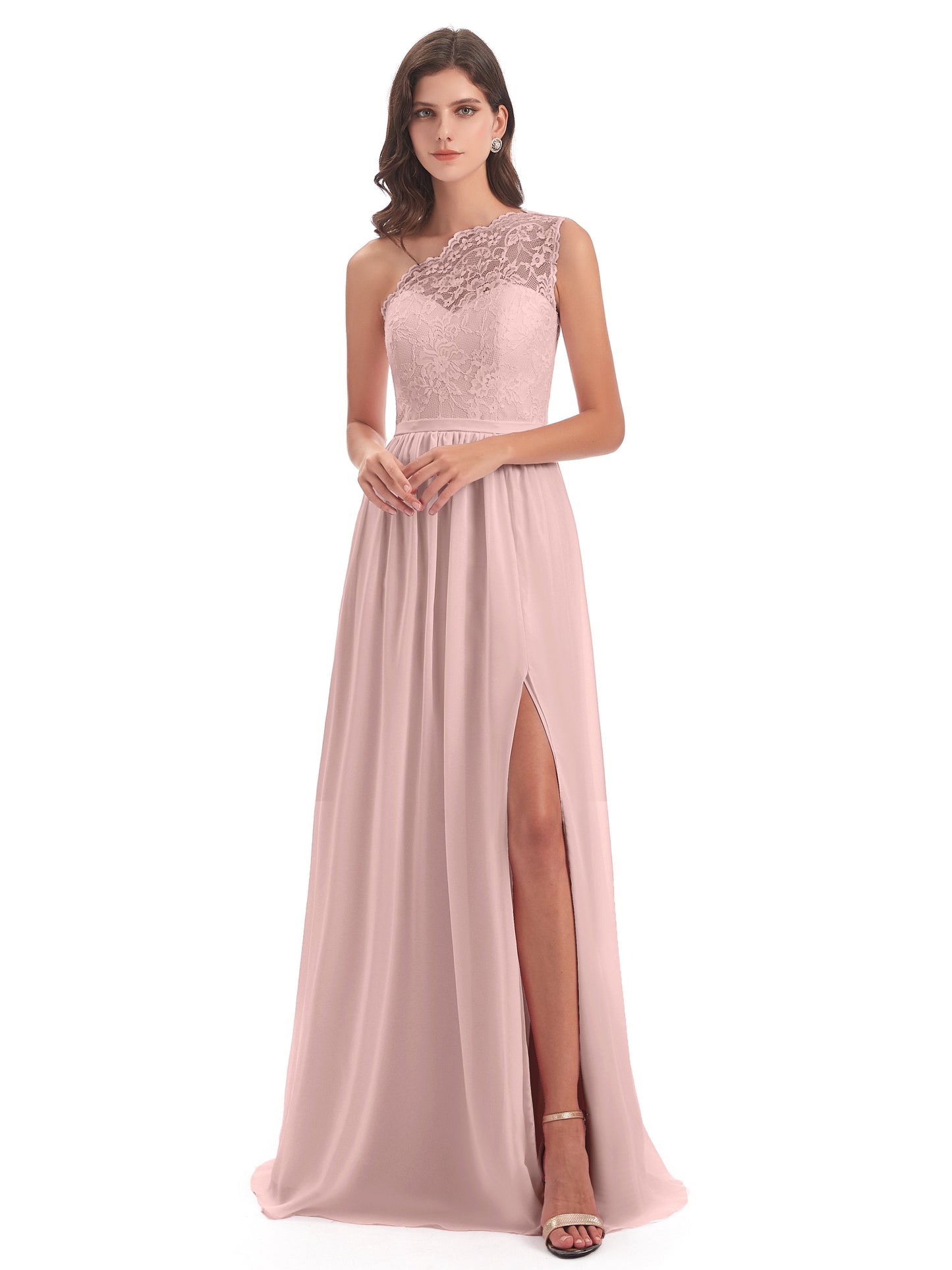 Kaiya One Shoulder Split Lace Long Bridesmaid Dresses