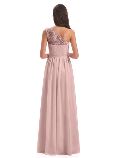 Kaiya One Shoulder Split Lace Long Bridesmaid Dresses