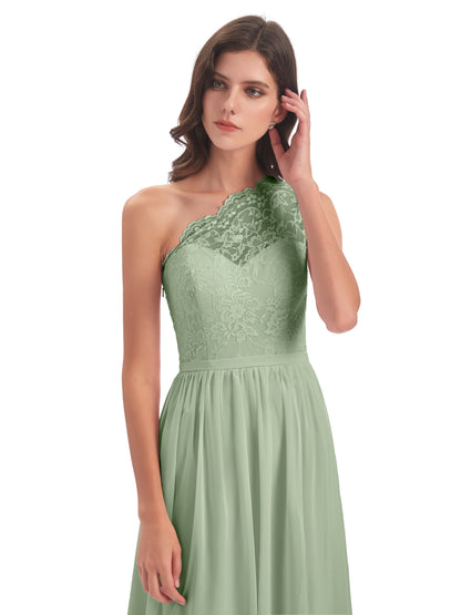 Kaiya One Shoulder Split Lace Long Bridesmaid Dresses