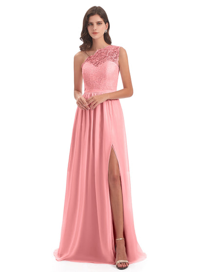 Kaiya One Shoulder Split Lace Long Bridesmaid Dresses