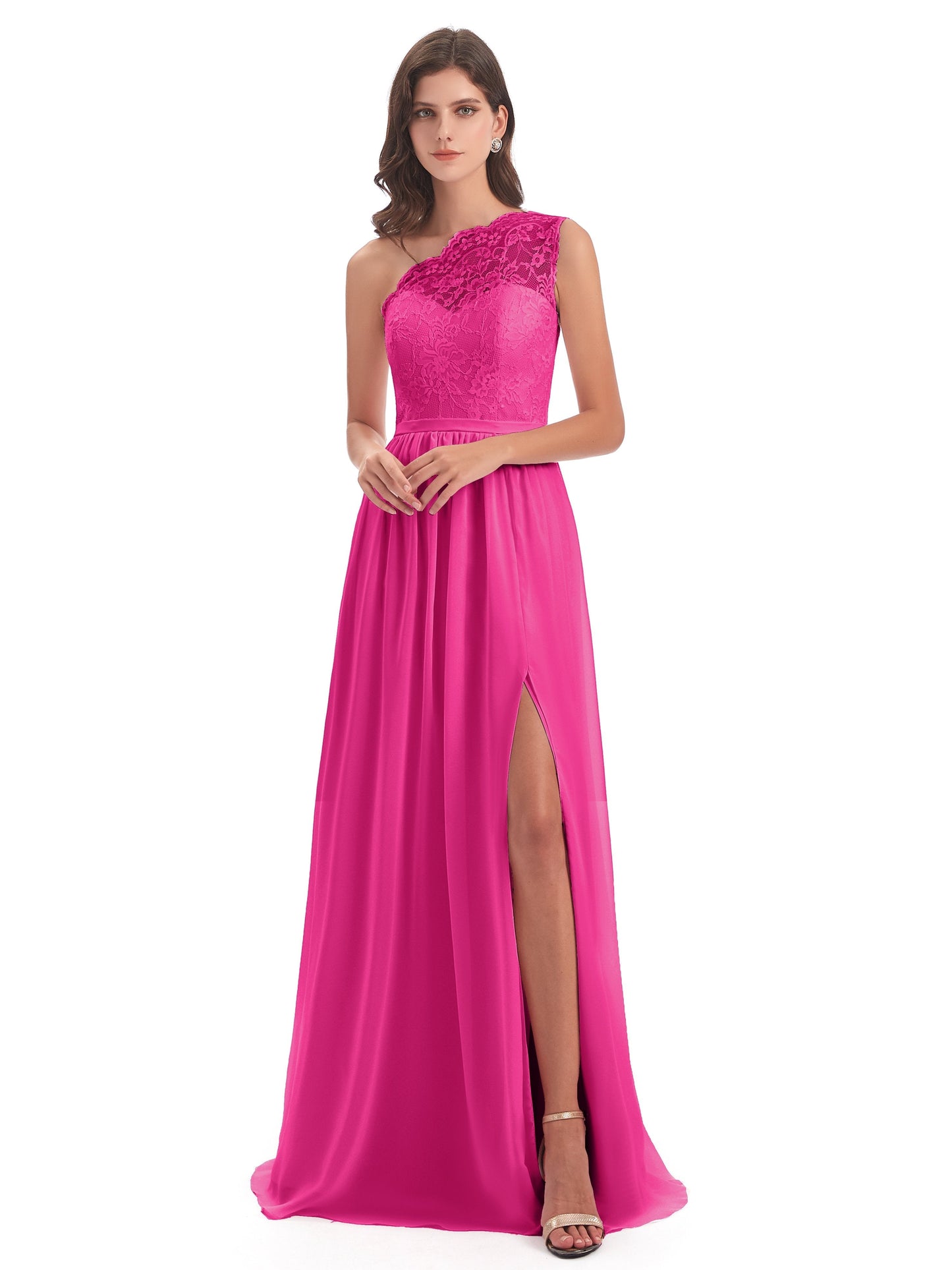 Kaiya One Shoulder Split Lace Long Bridesmaid Dresses