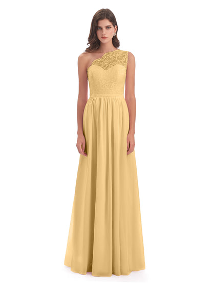 Kaiya One Shoulder Split Lace Long Bridesmaid Dresses