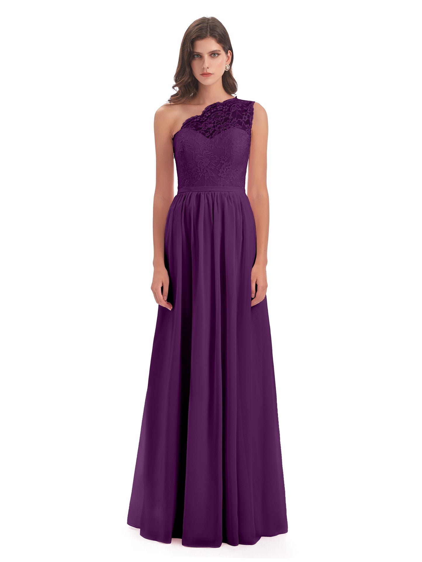 Kaiya One Shoulder Split Lace Long Bridesmaid Dresses
