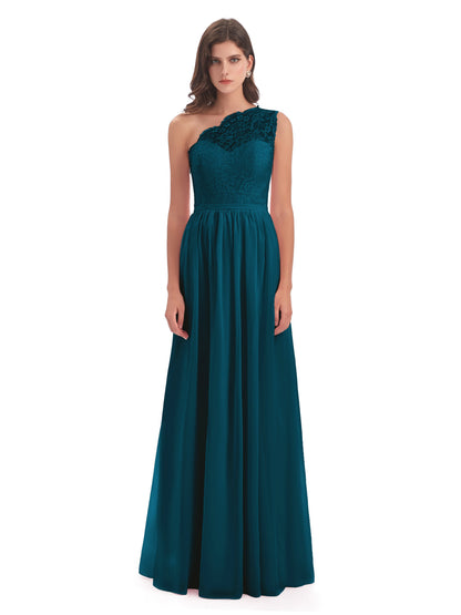 Kaiya One Shoulder Split Lace Long Bridesmaid Dresses