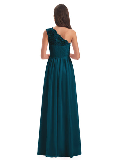 Kaiya One Shoulder Split Lace Long Bridesmaid Dresses