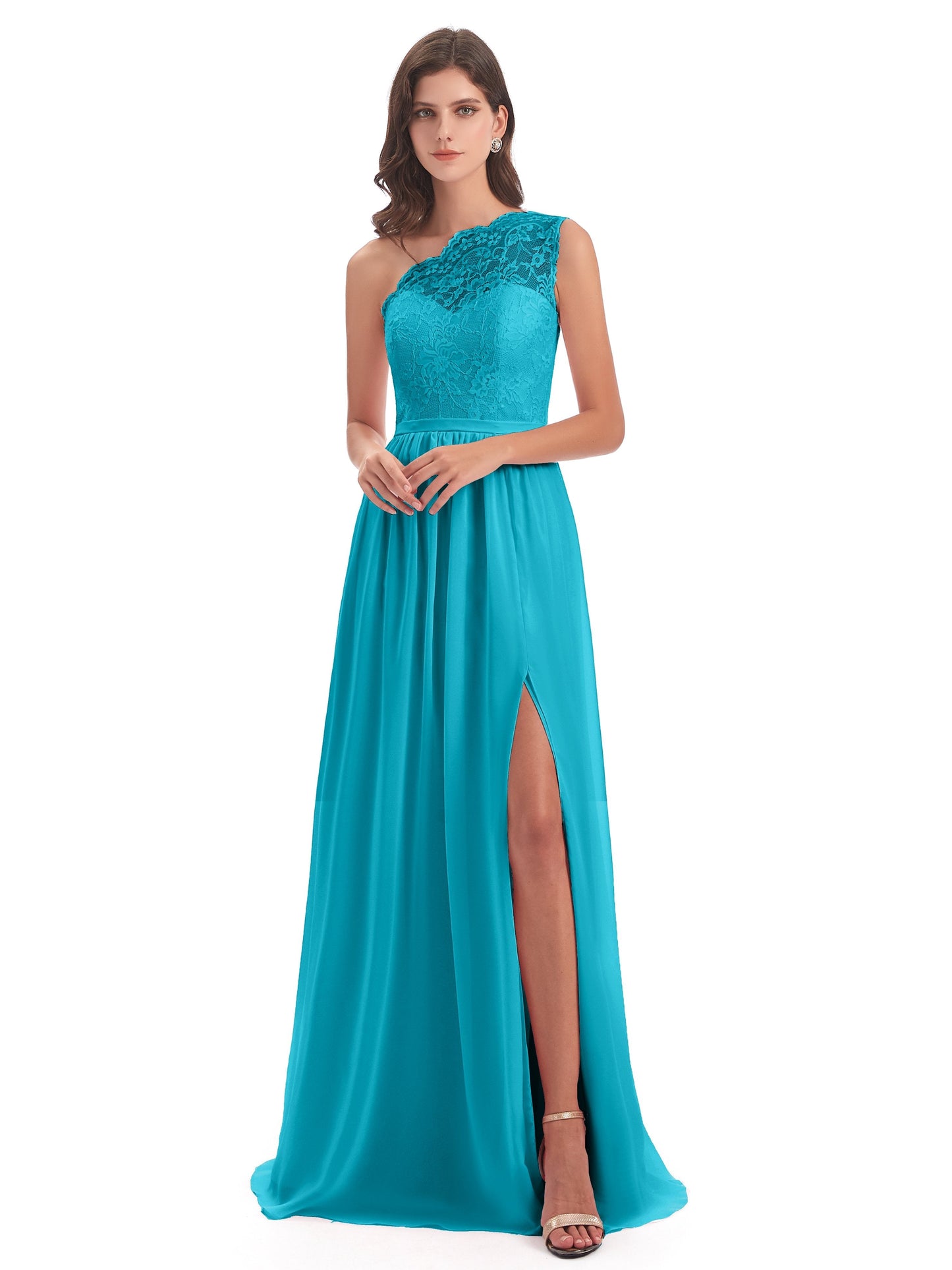 Kaiya One Shoulder Split Lace Long Bridesmaid Dresses